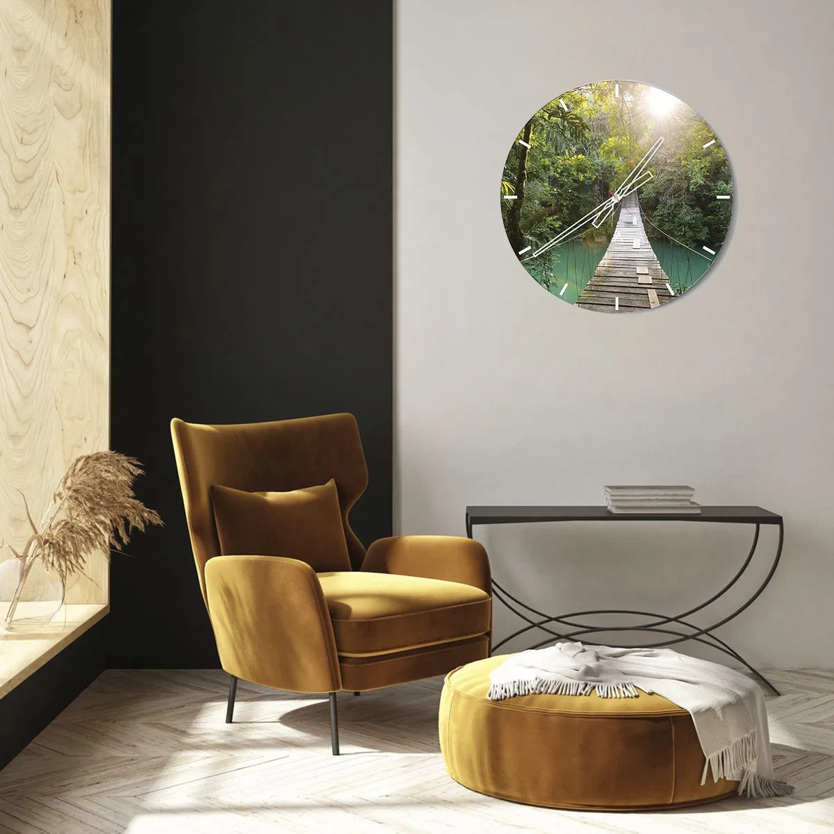 Wanduhr - Glasuhr - Über das azurblaue Wasser zum azurblauen Wald - 40x40 cm