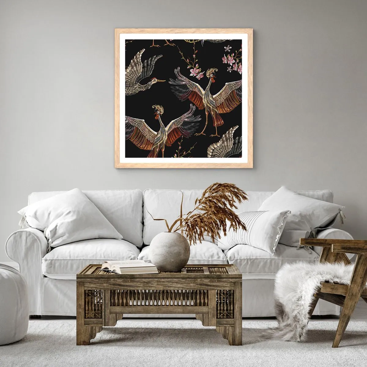 Poster in einem Rahmen aus heller Eiche - Märchenvogel - 50x50 cm