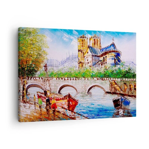 Bild auf Leinwand - Leinwandbild - Landschaft mit Brücke und Kathedrale im klassischen Stil - 70x50cm - Ihre Zeit vergeht nie - Moderne Wanddekoration für Wohnzimmer und Schlafzimmer ARTTOR