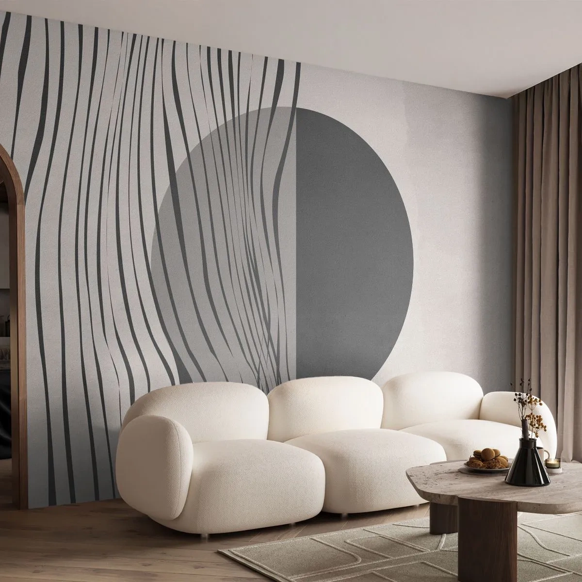 Fototapete Standard Eco - Halbe Komposition - Abstraktion, Stück, Schwarz und weiß - 300x210 cm