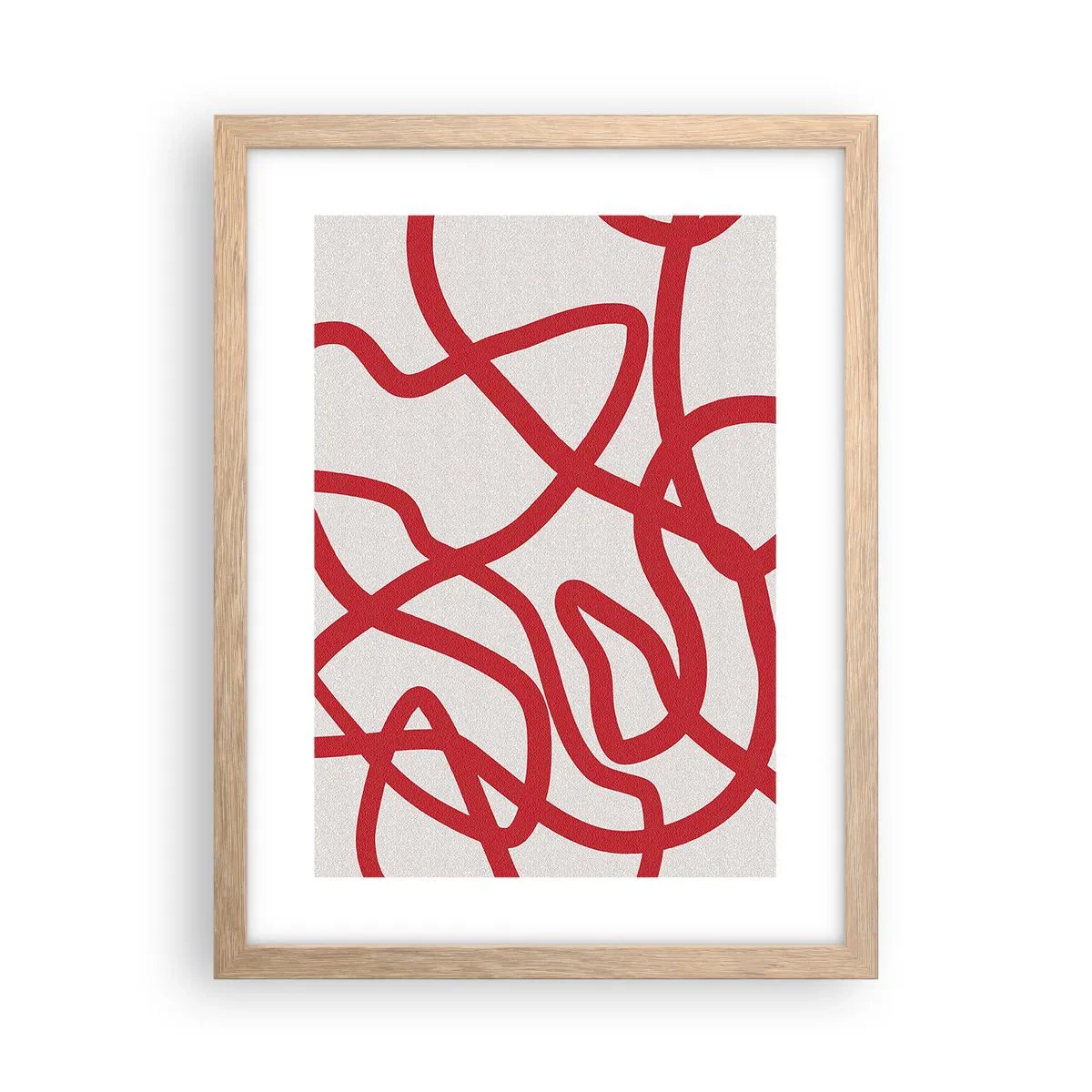 Poster in einem Rahmen aus heller Eiche - Rot auf Weiß - 30x40 cm