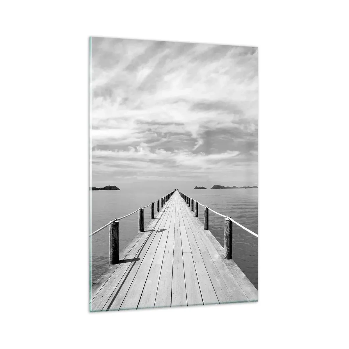 Glasbild - Bild auf glas - Ein Holzsteg, der über ein ruhiges Meer in die Ferne führt - 80x120cm - Oder vielleicht eine Reise ... - Moderne Wanddekoration für Wohnzimmer und Schlafzimmer ARTTOR