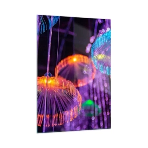 Glasbild - Bild auf glas - Bunte Lichtstrukturen, die an Quallen erinnern - 50x70cm - Lichtbrunnen - Moderne Wanddekoration für Wohnzimmer und Schlafzimmer ARTTOR