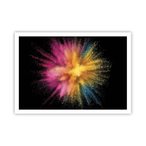 Poster - Bunte Pulverexplosion auf schwarzem Hintergrund - 100x70cm - Die Geburt der Farben - Moderne Wanddekoration für Wohnzimmer und Schlafzimmer ARTTOR