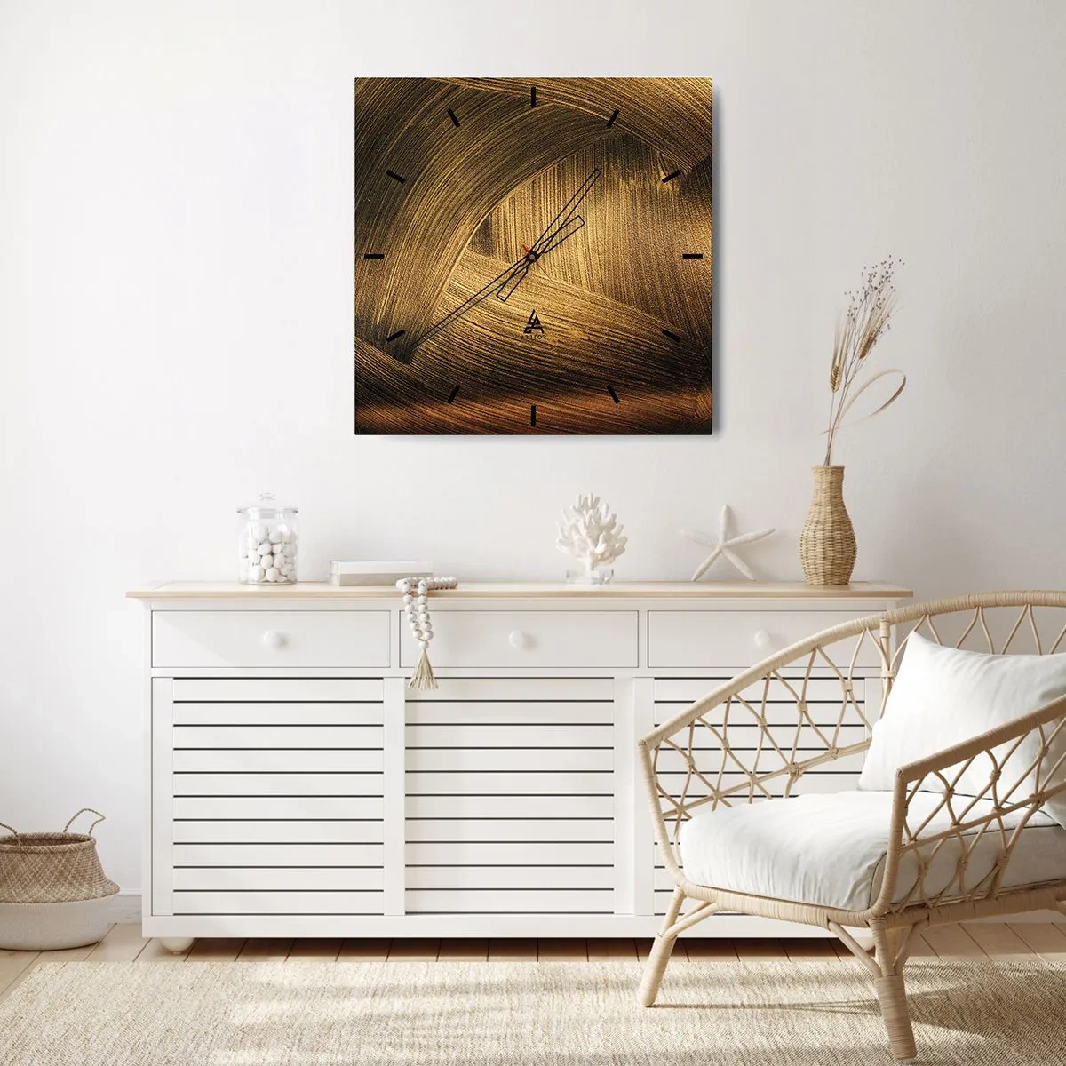 Wanduhr - Glasuhr - Goldene abstrakte Pinselstriche - 30x30cm - In einem goldenen Labyrinth - Moderne Wanddekoration für Wohnzimmer und Schlafzimmer ARTTOR
