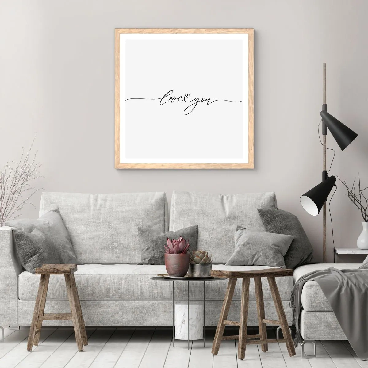 Poster in einem Rahmen aus heller Eiche - Schwarz auf weiß - 60x60 cm