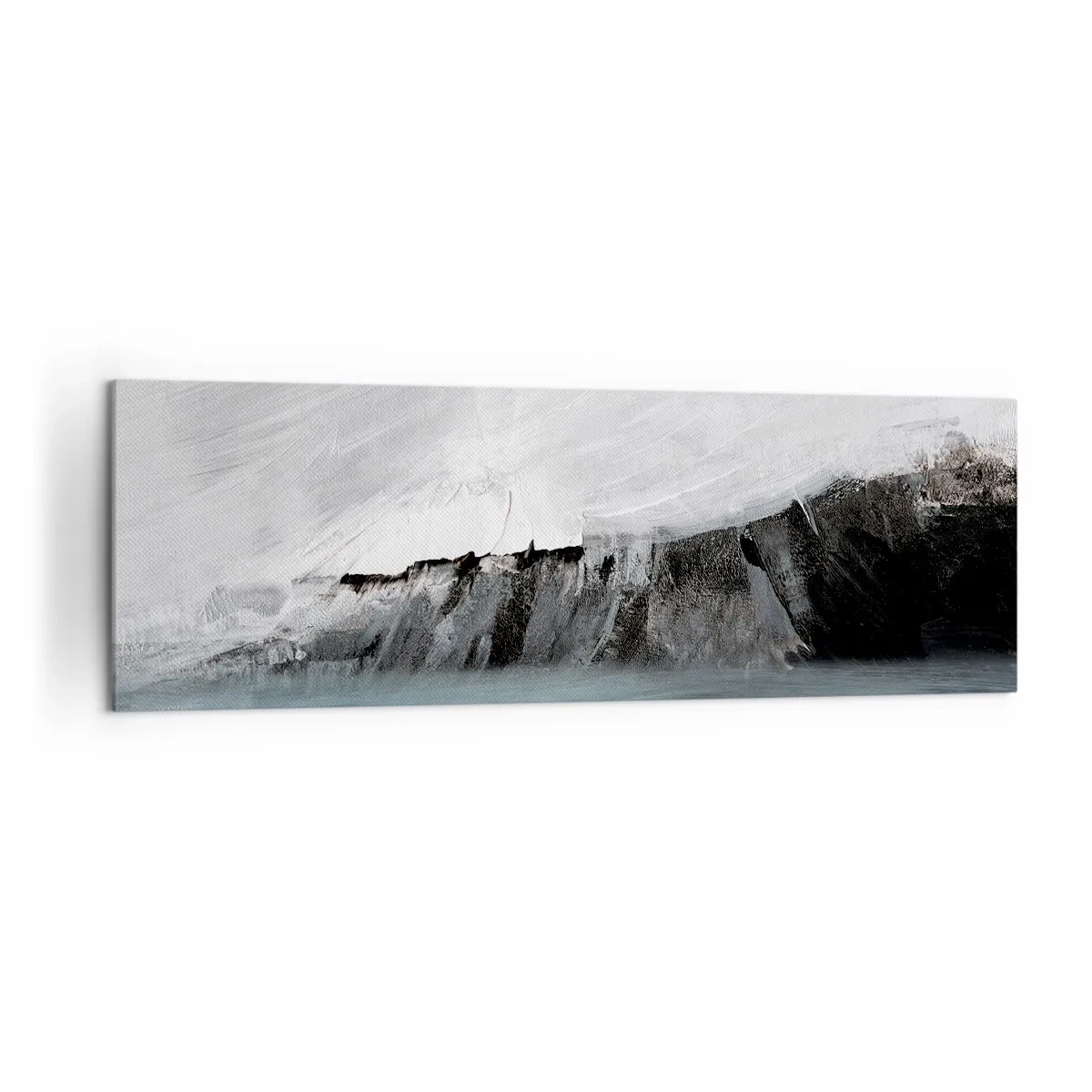 Bild auf Leinwand - Leinwandbild - Abstrakte Landschaft mit Wasser und felsigem Ufer - 160x50cm - Wasser – Erde: Kampf der Naturelemente - Moderne Wanddekoration für Wohnzimmer und Schlafzimmer ARTTOR