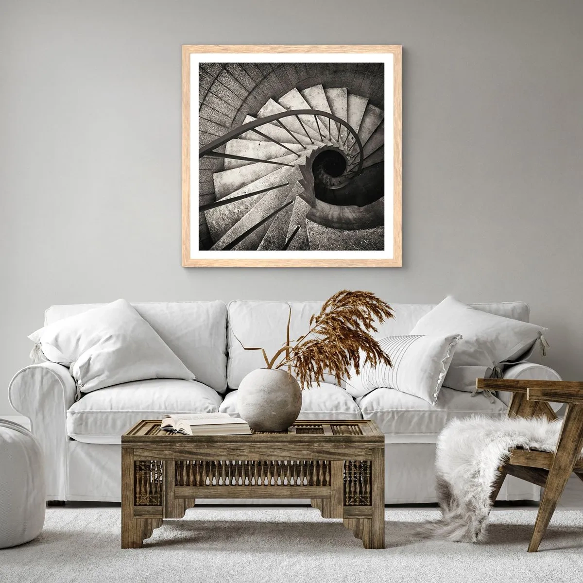 Poster in einem Rahmen aus heller Eiche - Treppe hoch, Treppe runter - 60x60 cm