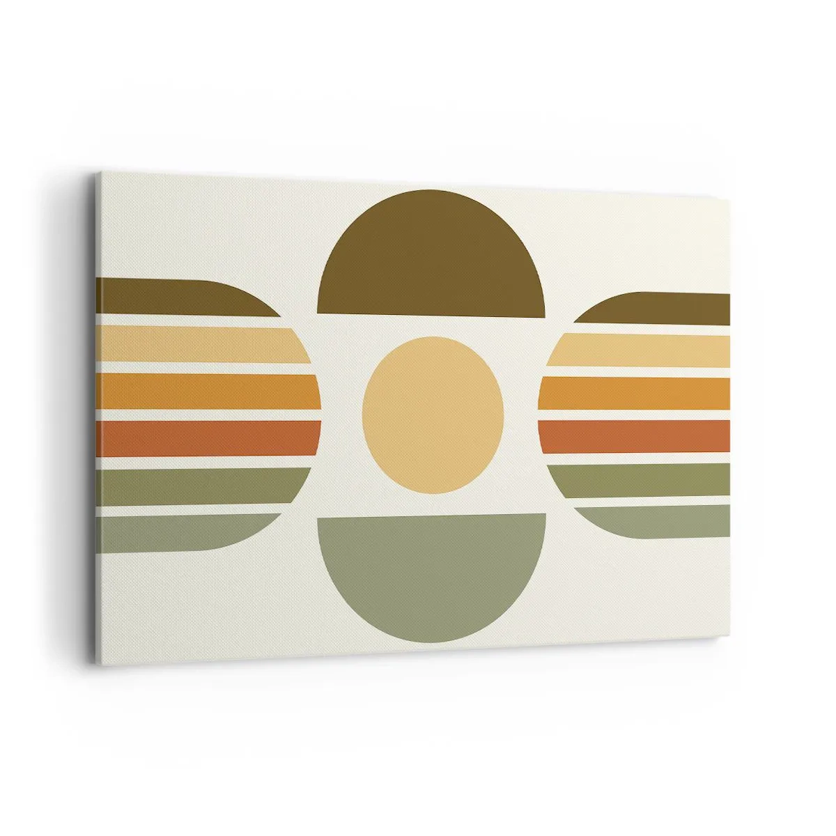 Bild auf Leinwand - Leinwandbild - Geometrische Komposition mit Halbkreisen und Streifen in Erdtönen - 120x80cm - In Erdtönen - Moderne Wanddekoration für Wohnzimmer und Schlafzimmer ARTTOR