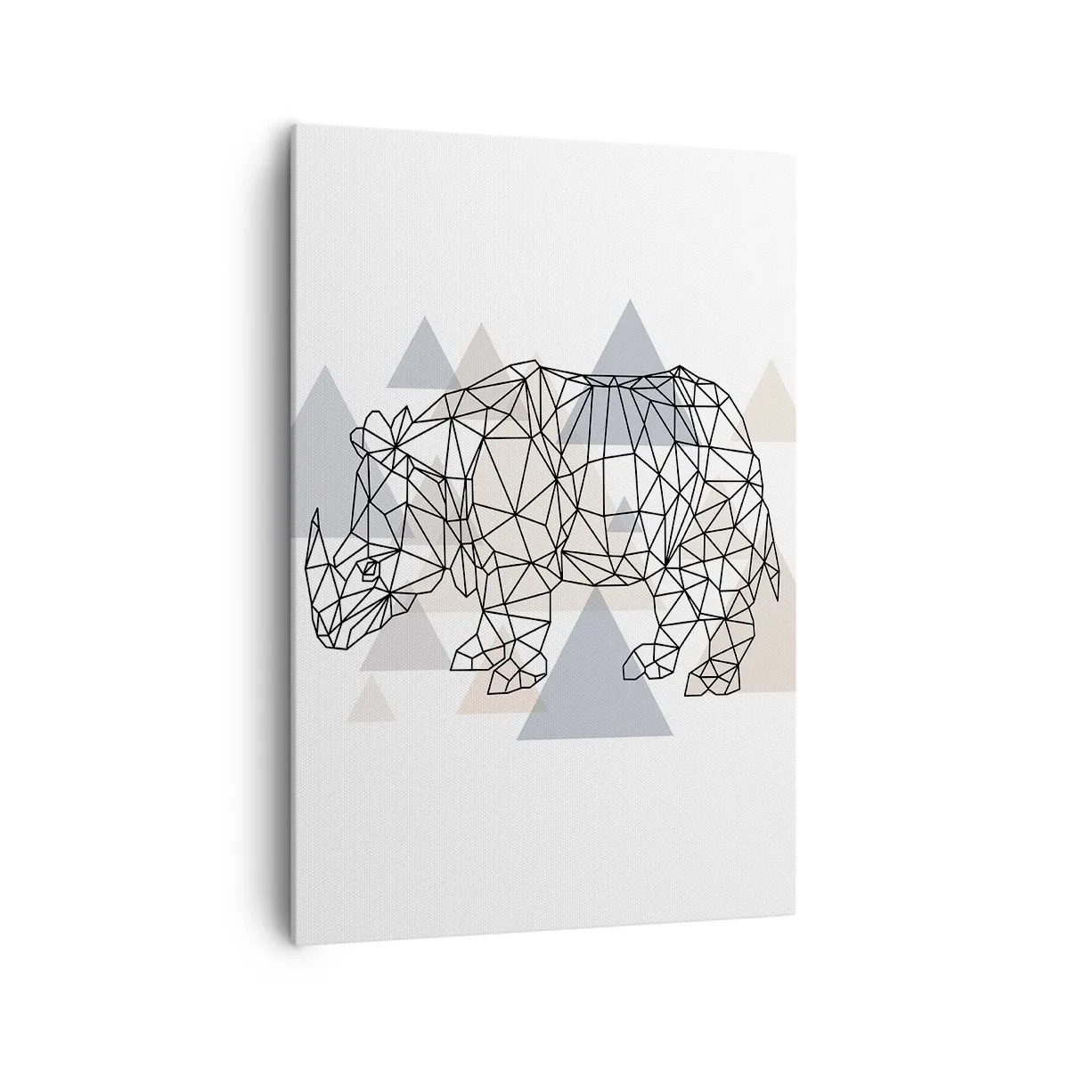 Bild auf Leinwand - Leinwandbild - Geometrisches Nashorn auf einem Hintergrund aus zarten Dreiecken - 70x100cm - Struktur der Stärke - Moderne Wanddekoration für Wohnzimmer und Schlafzimmer ARTTOR