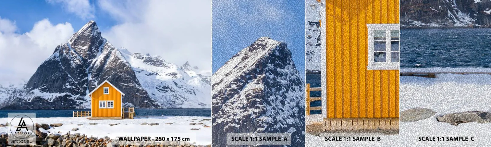 Fototapeten Muster Premium Sand - Skandinavische Feiertage - Winter, Alpen, Berge - 100x30 cm