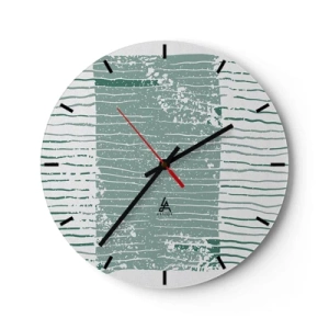 Wanduhr - Glasuhr - Eine grafische Komposition mit horizontalen Linien in Meeresgrüntönen. - 30x30cm - Marine Abstraktion - Moderne Wanddekoration für Wohnzimmer, Küche und Schlafzimmer ARTTOR