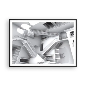 Poster in einem schwarzem Rahmen - Eine abstrakte Komposition aus Treppen in einer surrealistischen Raumanordnung - 100x70cm - Die Paradoxien des Weltraums - Moderne Wanddekoration für Wohnzimmer und Schlafzimmer ARTTOR