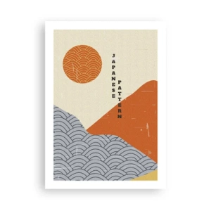 Poster - Minimalistisches japanisches Muster mit Wellen und Sonne - 50x70cm - Im japanischen Geist - Moderne Wanddekoration für Wohnzimmer und Schlafzimmer ARTTOR