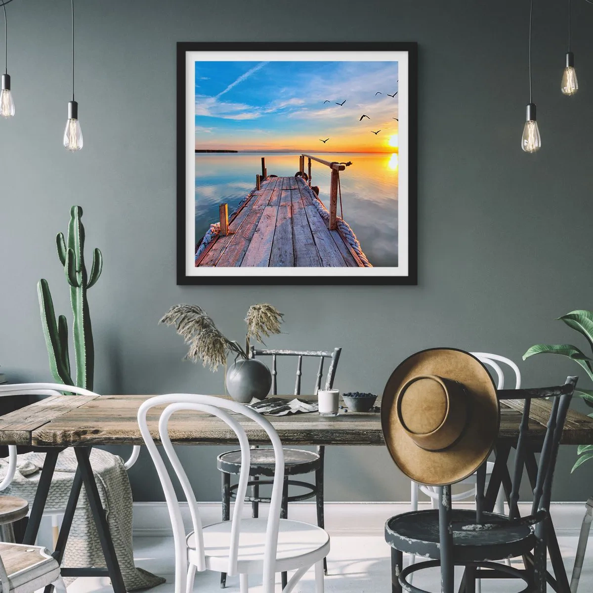 Poster in einem schwarzem Rahmen - Lauf direkt der Sonne entgegen - 60x60 cm