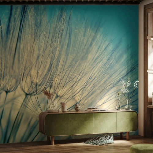 Maßgeschneiderte Fototapete Premium Canvas - In Erwartung des Windes - Löwenzahn, Wiese, Natur