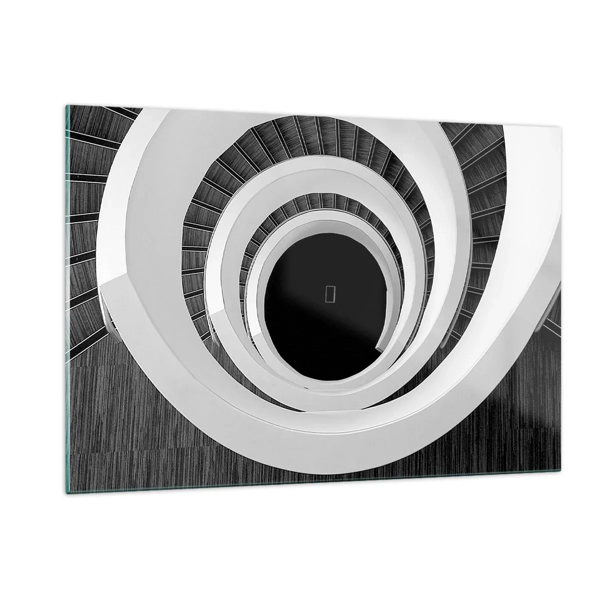 Glasbild - Bild auf glas - Schwarz-weiße Wendeltreppe von oben - 120x80cm - Zum Kern der Sache - Moderne Wanddekoration für Wohnzimmer und Schlafzimmer ARTTOR