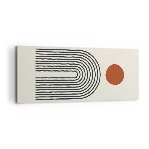 Bild auf Leinwand - Leinwandbild - Modernes abstraktes Muster mit Linien und einem roten Kreis - 120x50cm - Magnetismus von Formen und Farben - Moderne Wanddekoration für Wohnzimmer und Schlafzimmer ARTTOR