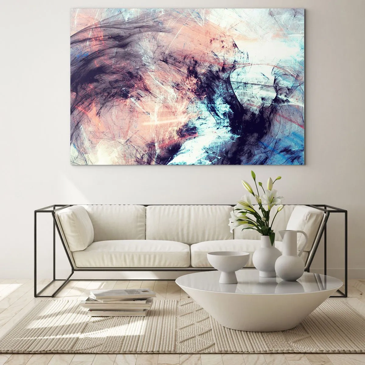 Glasbild - Bild auf glas - Ein abstrakter Farbmix in Pastelltönen und dunklen Tönen. - 70x50cm - Fühle den Wind - Moderne Wanddekoration für Wohnzimmer und Schlafzimmer ARTTOR