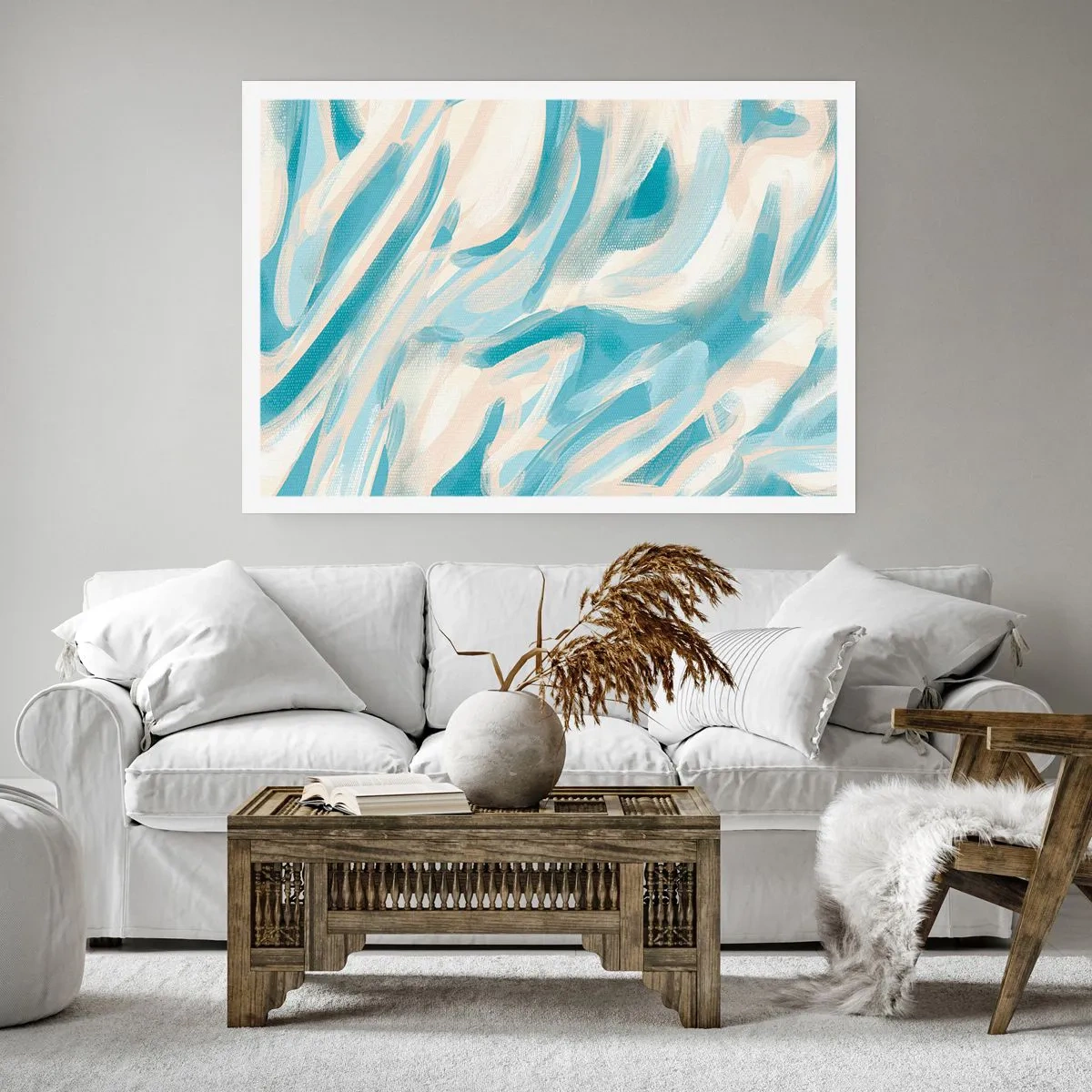 Poster - Abstrakte blaue Streifen auf hellem Hintergrund - 100x70cm - Frühlingsbrisen - Moderne Wanddekoration für Wohnzimmer und Schlafzimmer ARTTOR