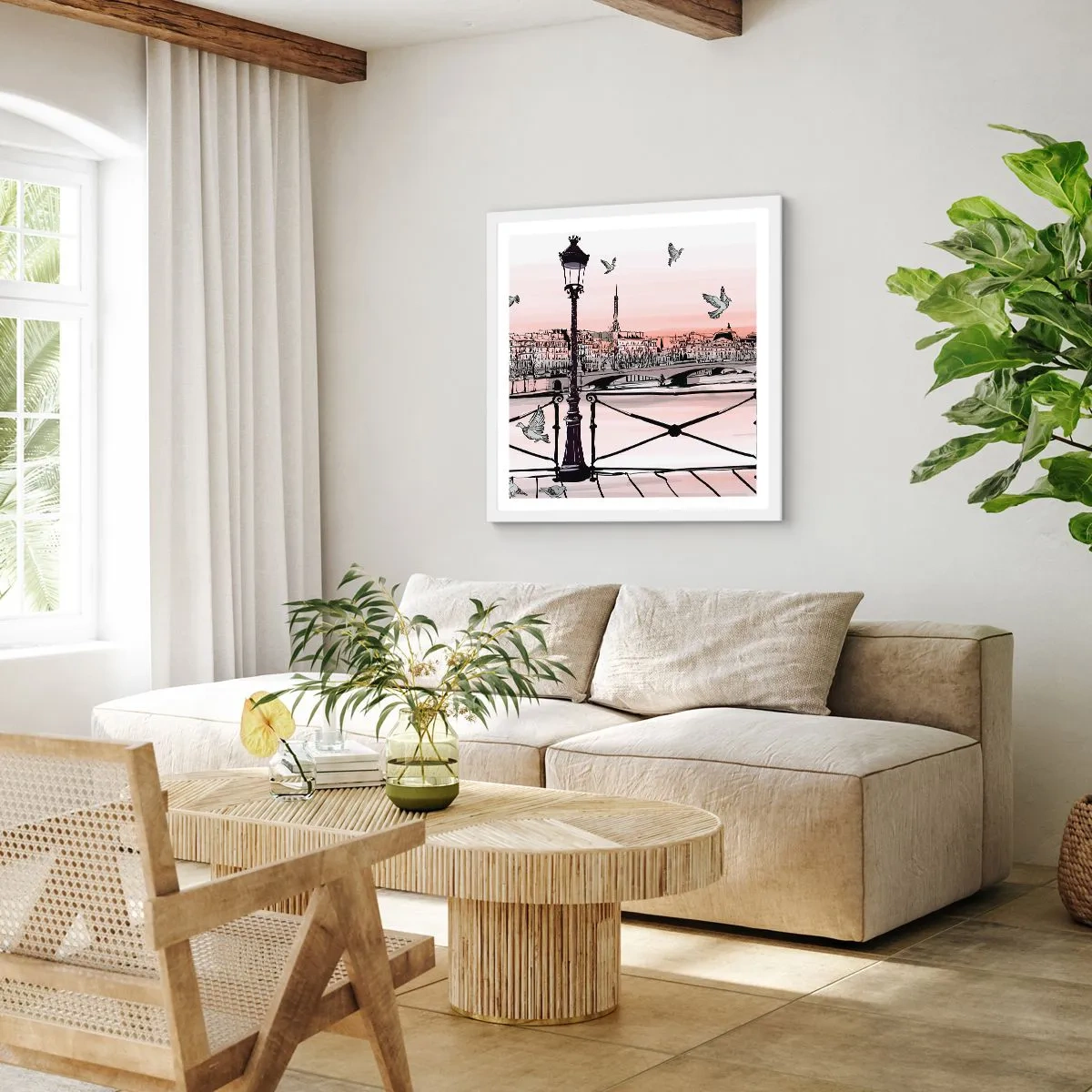 Poster in einem weißen Rahmen - Über den Dächern von Paris - 60x60 cm