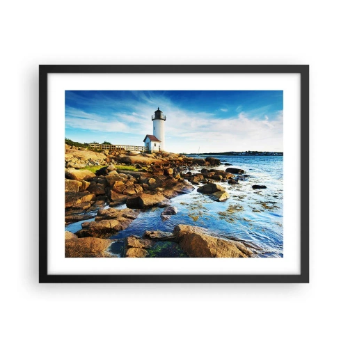 Poster in einem schwarzem Rahmen - Komm glücklich zurück, ich warte - 50x40 cm