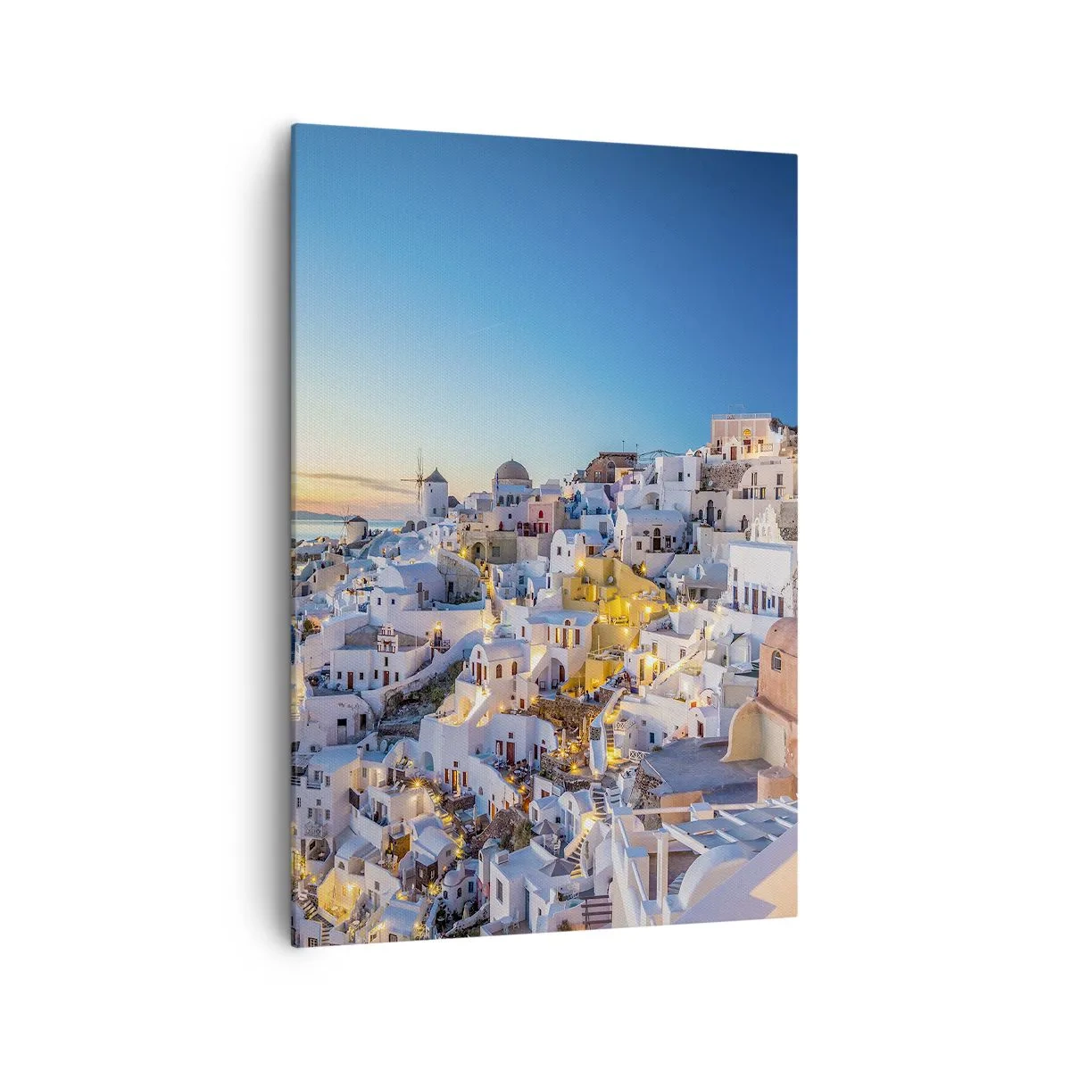 Bild auf Leinwand - Leinwandbild - Blick auf eine griechische Stadt bei Sonnenuntergang - 70x100cm - Die Essenz des Griechischen - Moderne Wanddekoration für Wohnzimmer und Schlafzimmer ARTTOR