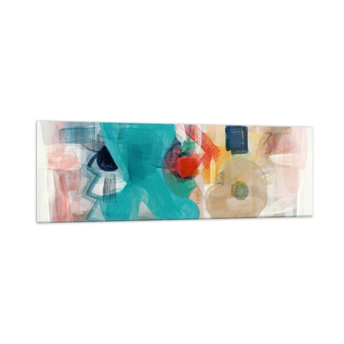 Glasbild - Bild auf glas - Abstrakte Formen und Farben schaffen eine dynamische Komposition - 160x50cm - Buntes Spiel - Moderne Wanddekoration für Wohnzimmer und Schlafzimmer ARTTOR
