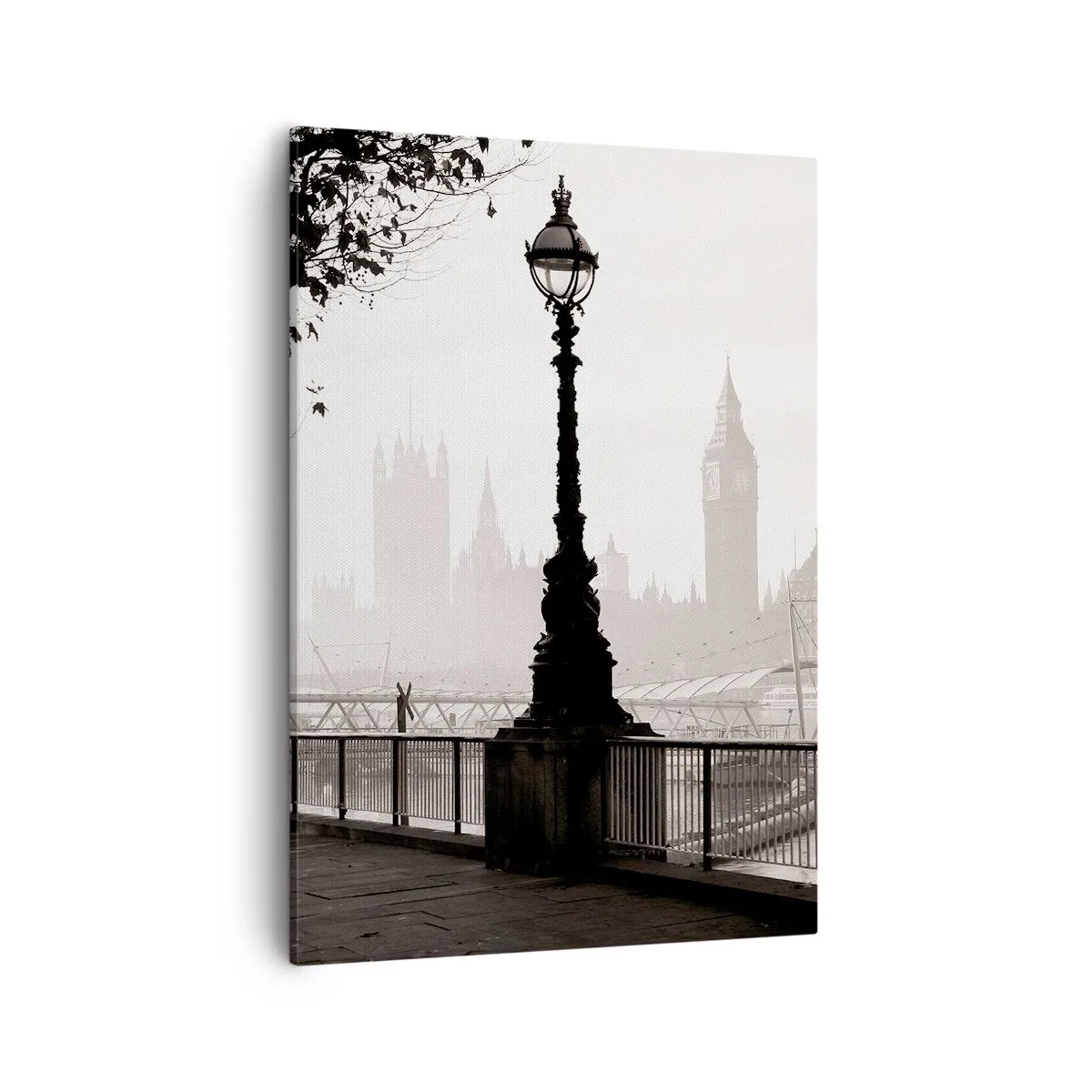 Bild auf Leinwand - Leinwandbild - Eine monochrome Ansicht von Big Ben und der Themse. - 50x70cm - Londoner Morgen - Moderne Wanddekoration für Wohnzimmer und Schlafzimmer ARTTOR