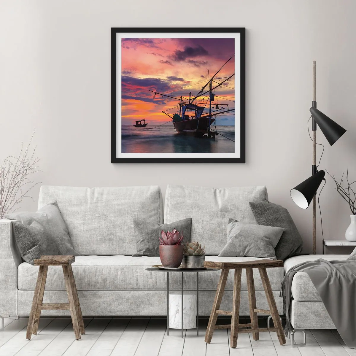 Poster in einem schwarzem Rahmen - Exotischer Abend - 60x60 cm