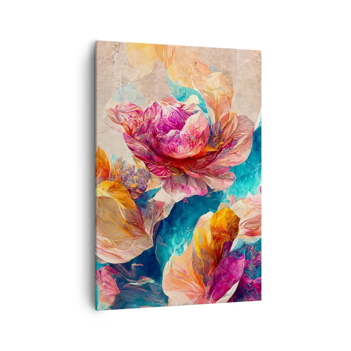 Bild auf Leinwand - Leinwandbild - Bunte Blumen auf beigem Hintergrund - 70x100cm - Farbenpracht des Straußes - Moderne Wanddekoration für Wohnzimmer und Schlafzimmer ARTTOR