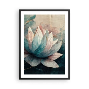 Poster in einem schwarzem Rahmen - Eine zarte Lotusblume mit mystischer Aura - 50x70cm - Seesterne - Moderne Wanddekoration für Wohnzimmer und Schlafzimmer ARTTOR