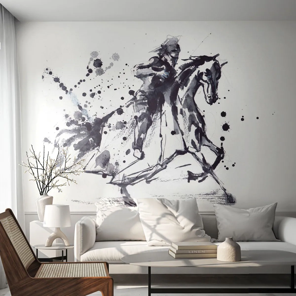 Selbstklebende Fototapete Deluxe Sticker - Schwarzer Ritter - Abstraktion, Ritter zu Pferd, Ritterrüstung - 350x256 cm