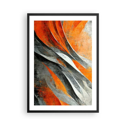 Poster in einem schwarzem Rahmen - Dynamische Abstraktion in Orange- und Grautönen - 50x70cm - Hitze und Kälte - Moderne Wanddekoration für Wohnzimmer und Schlafzimmer ARTTOR