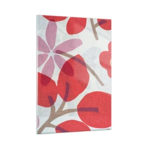 Glasbild - Bild auf glas - Rosa und rote Blätter und Blüten auf hellem Hintergrund - 50x70cm - Blumenarrangement in Rosa - Moderne Wanddekoration für Wohnzimmer und Schlafzimmer ARTTOR