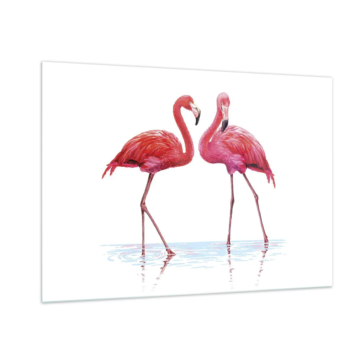 Glasbild - Bild auf glas - Zwei rosa Flamingos stehen im Wasser - 100x70cm - Rosa randez-vous - Moderne Wanddekoration für Wohnzimmer und Schlafzimmer ARTTOR