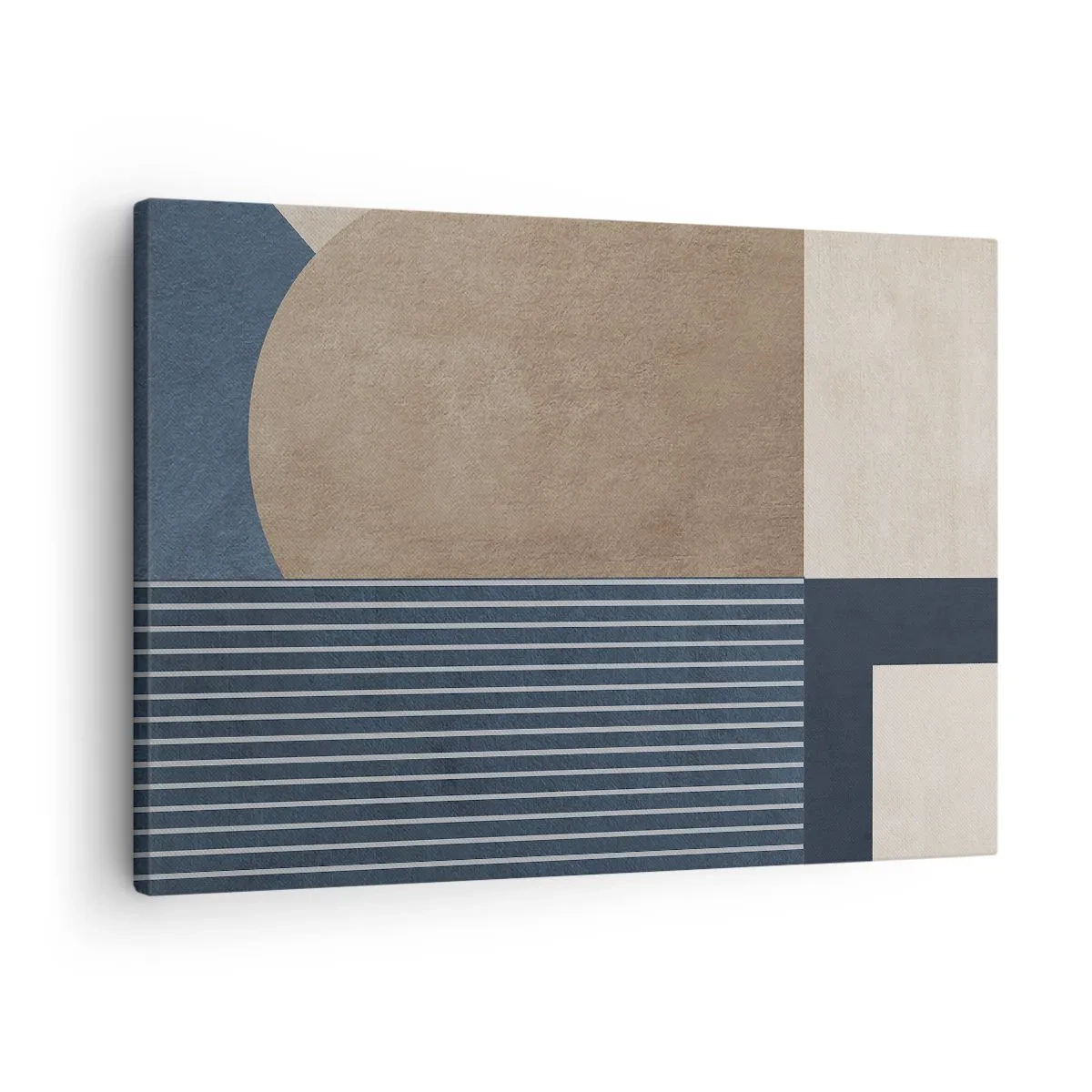 Bild auf Leinwand - Leinwandbild - Geometrische Figuren in Beige- und Marineblautönen mit Linien - 70x50cm - Komposition aus Einfachheit und Rundheit - Moderne Wanddekoration für Wohnzimmer und Schlafzimmer ARTTOR