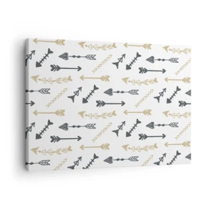 Bild auf Leinwand - Leinwandbild - Ein minimalistisches Muster mit Pfeilen in Beige- und Grautönen. - 70x50cm - Der Traum des Bogenschützen - Moderne Wanddekoration für Wohnzimmer und Schlafzimmer ARTTOR