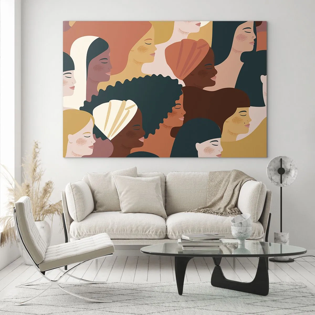 Glasbild - Bild auf glas - Stilvolle Darstellung vielfältiger weiblicher Silhouetten - 70x50cm - Nur Weiblichkeit - Moderne Wanddekoration für Wohnzimmer und Schlafzimmer ARTTOR