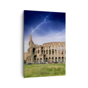 Bild auf Leinwand - Leinwandbild - Das Kolosseum in Rom wird vom Blitz erleuchtet - 70x100cm - Kampfarena - Moderne Wanddekoration für Wohnzimmer und Schlafzimmer ARTTOR
