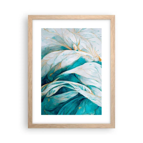 Poster in einem Rahmen aus heller Eiche - Blaue Abstraktion mit goldenem Motiv - 30x40 cm