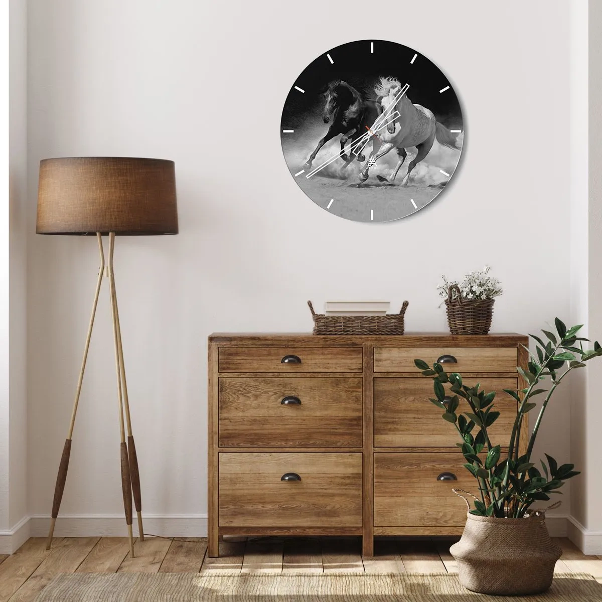 Wanduhr - Glasuhr - Galopp der Freiheit - 40x40 cm