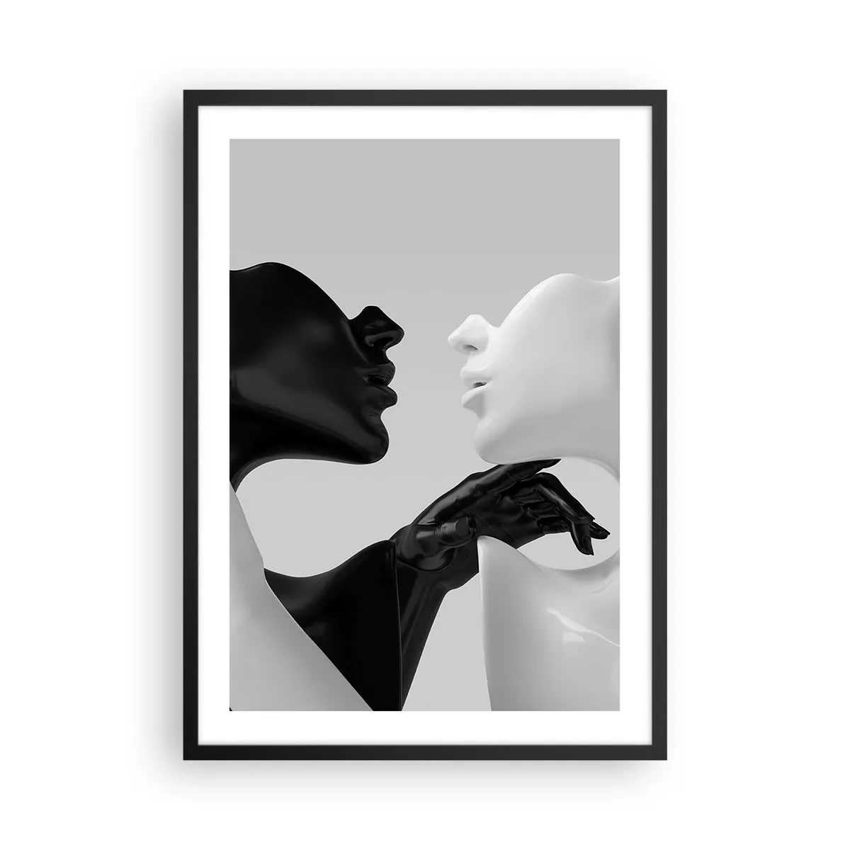 Poster in einem schwarzem Rahmen - Eine Schwarz-Weiß-Komposition zweier Gesichter in engem Kontakt. - 50x70cm - Anziehung - Begierde - Moderne Wanddekoration für Wohnzimmer und Schlafzimmer ARTTOR