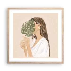 Poster in einem Rahmen aus heller Eiche - Geheimnisvolles Porträt mit Fächer - 50x50 cm