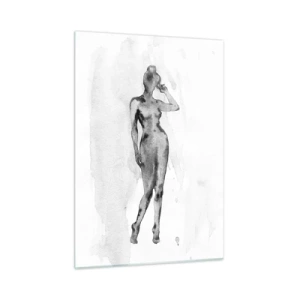 Glasbild - Bild auf glas - Silhouette einer Frau in Grautönen auf weißem Hintergrund - 50x70cm - Eine Studie über das Ideal der Weiblichkeit - Moderne Wanddekoration für Wohnzimmer und Schlafzimmer ARTTOR