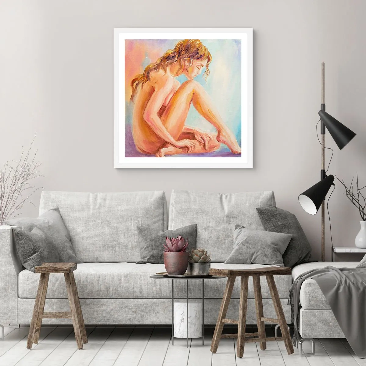 Poster in einem weißen Rahmen - Akt der Jugend - 40x40 cm