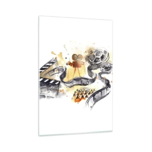 Glasbild - Bild auf glas - Die Symbolik des Kinos mit einem Filmstreifen in einem künstlerischen Aquarell - 80x120cm - Im Land der Träume - Moderne Wanddekoration für Wohnzimmer und Schlafzimmer ARTTOR