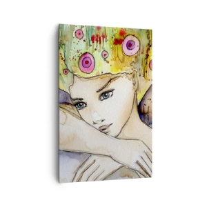 Bild auf Leinwand - Leinwandbild - Eine Frau mit abstrakter Frisur und einem rosa Schmetterling - 80x120cm - Schmetterlingsprinzessin - Moderne Wanddekoration für Wohnzimmer und Schlafzimmer ARTTOR