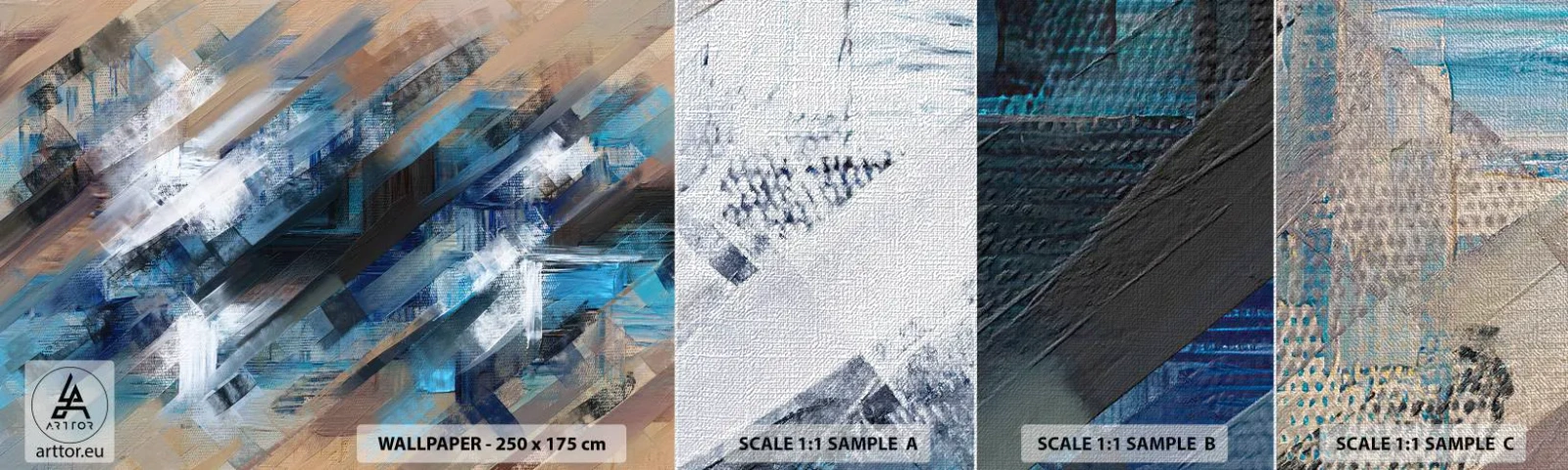 Fototapeten Muster Premium Canvas - Auf einer blauen Diagonale - Stück, Abstraktion, Farben - 100x30 cm