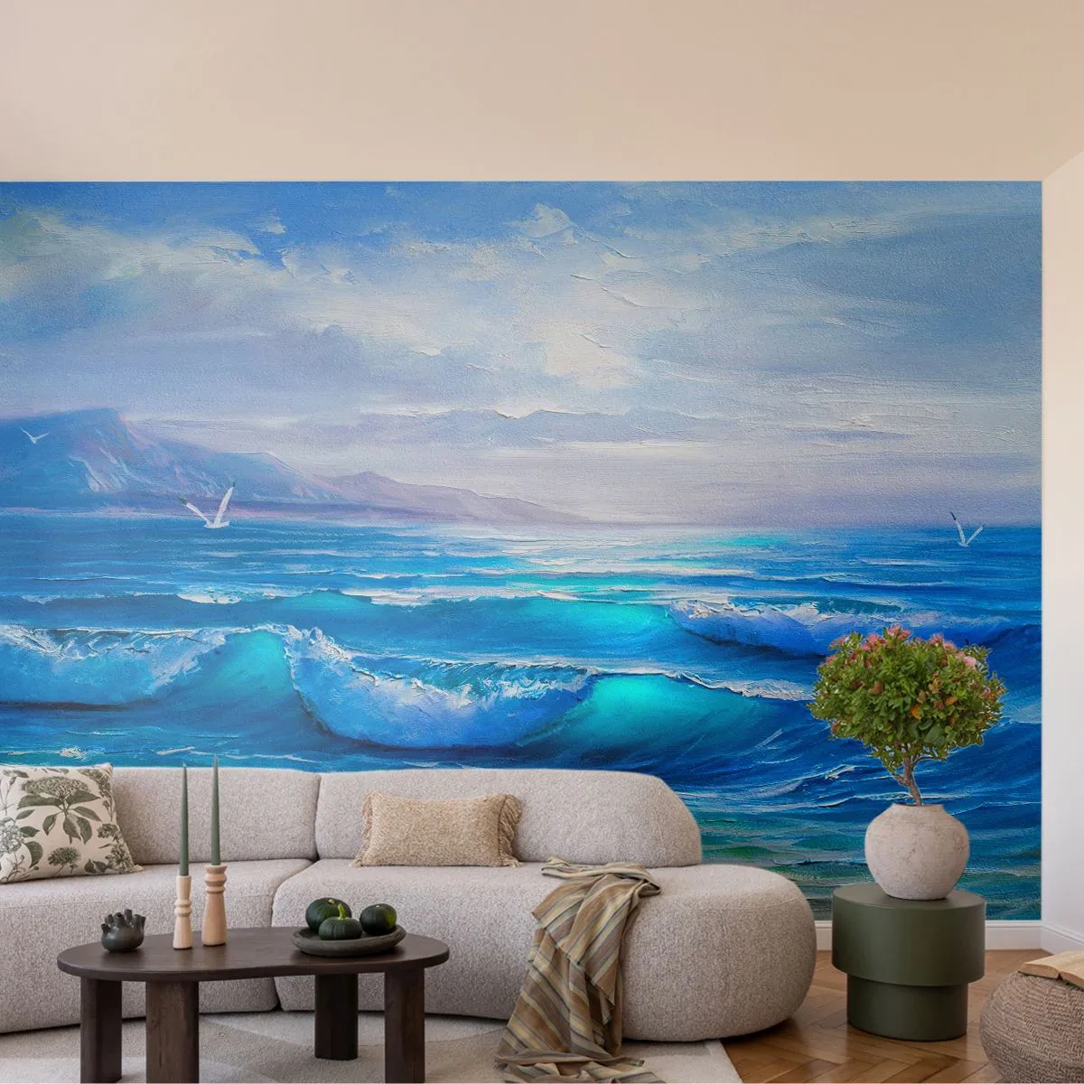 Fototapete Premium Sand - Malerische Meereswellen und blauer Himmel - 100x70cm - Es bringt Erleichterung - Moderne Wanddekoration für Wohnzimmer und Schlafzimmer ARTTOR